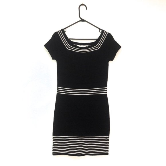 Max Studio M black and white knit dress + stripes! - Picture 1 of 5